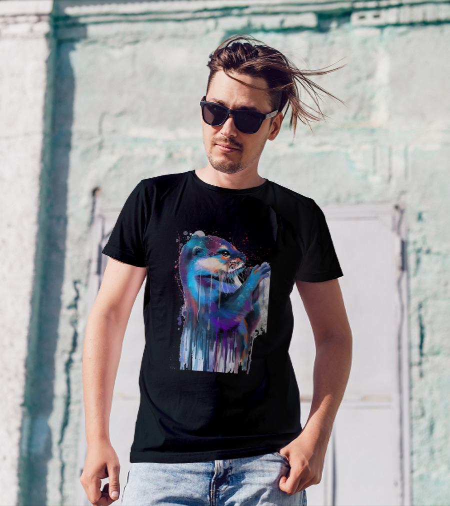Otter Lover Colorful Watercolor Painting T-Shirt
