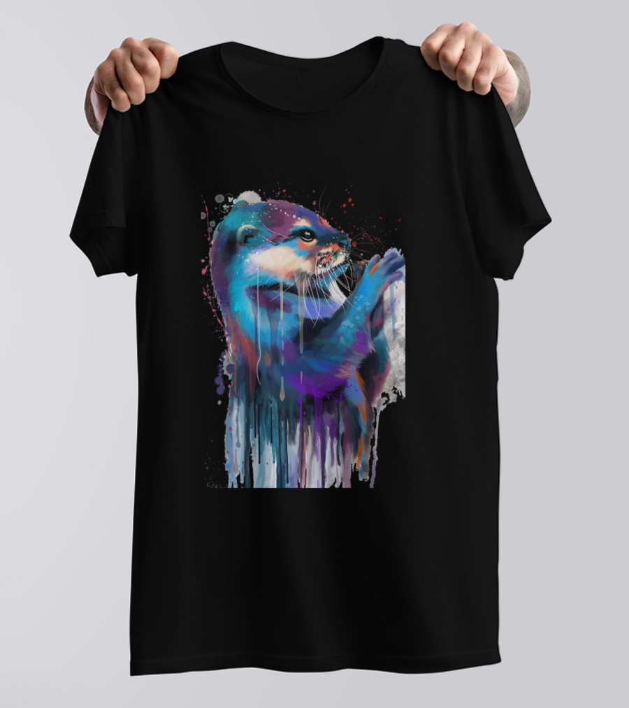 Otter Lover Colorful Watercolor Painting T-Shirt