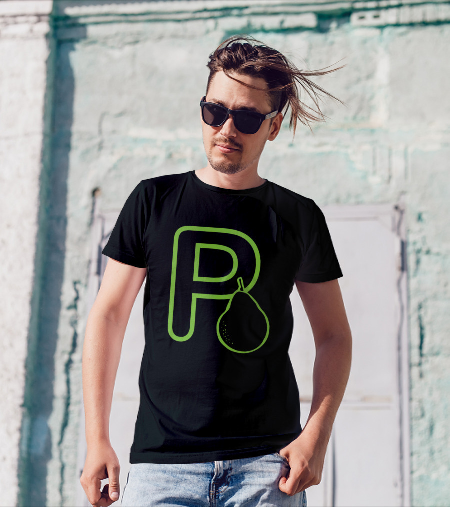 P Is For Pear With Large Green Letter And Outline Fruit T-Shirt