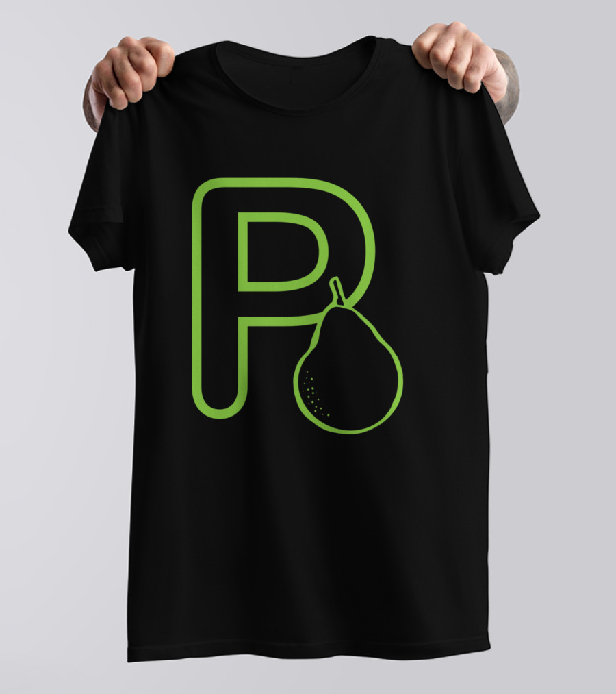 P Is For Pear With Large Green Letter And Outline Fruit T-Shirt