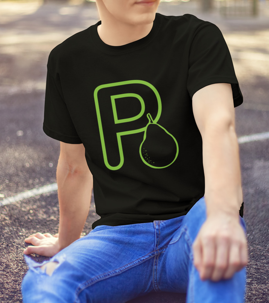 P Is For Pear With Large Green Letter And Outline Fruit T-Shirt