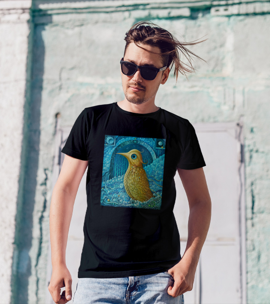 Painting Bird Surreal Blue Dreamscape T-Shirt