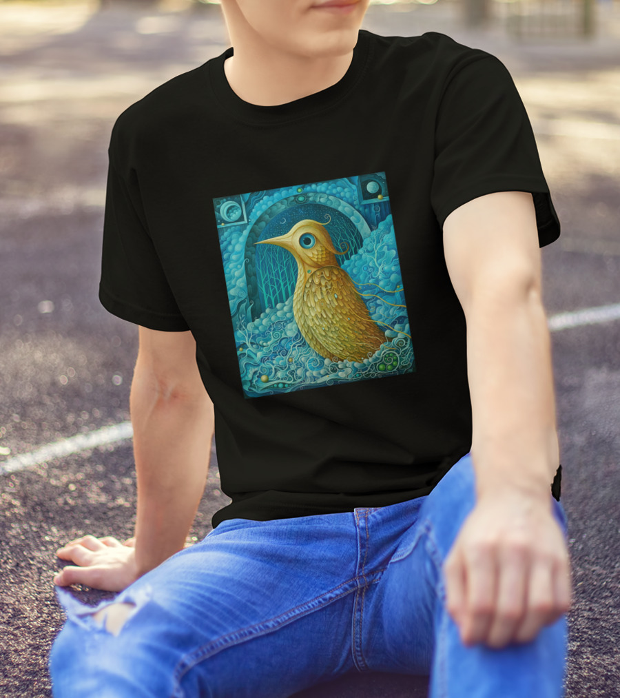 Painting Bird Surreal Blue Dreamscape T-Shirt