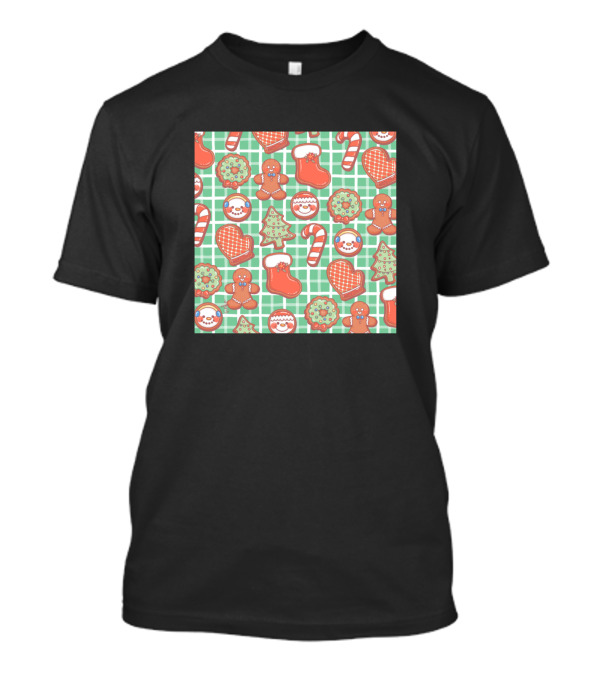 Patrón De Galletas De Jengibre Verde Muñeco Navidad Árbol Bastón Dulce T-Shirt