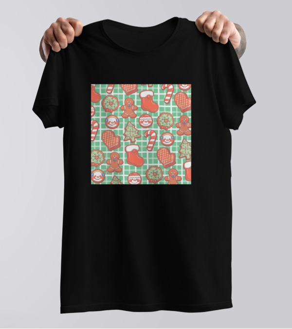 Patrón De Galletas De Jengibre Verde Muñeco Navidad Árbol Bastón Dulce T-Shirt
