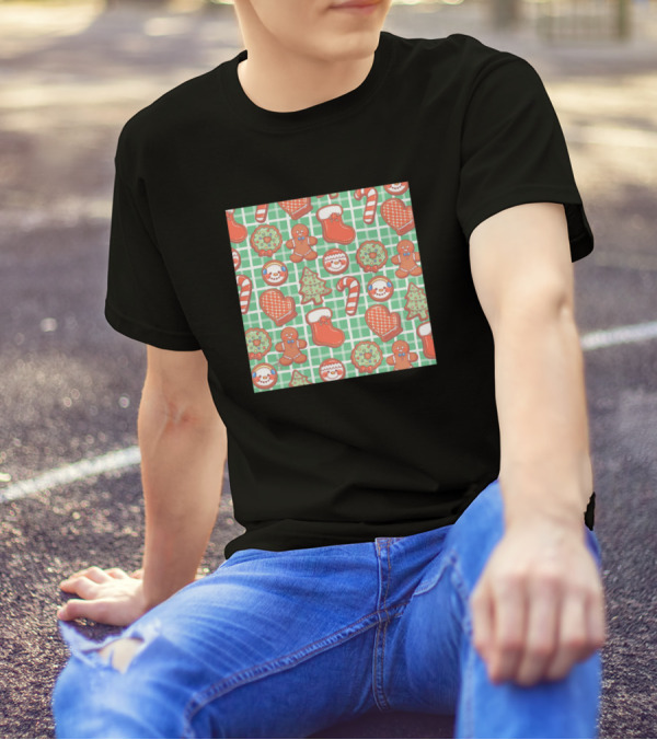 Patrón De Galletas De Jengibre Verde Muñeco Navidad Árbol Bastón Dulce T-Shirt