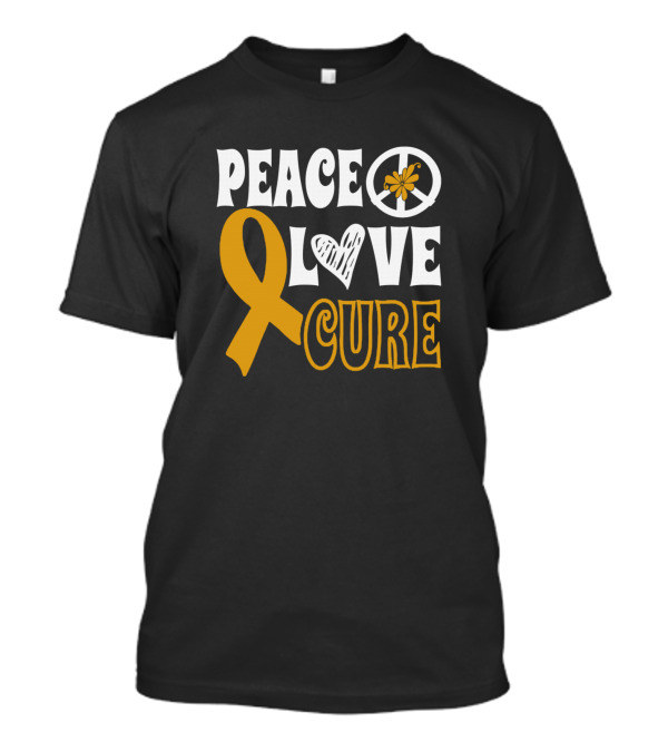 Peace Love Cure COPD Awareness Gold Ribbon Warrior Butterfly Heart T-Shirt