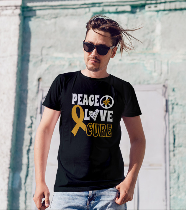Peace Love Cure COPD Awareness Gold Ribbon Warrior Butterfly Heart T-Shirt