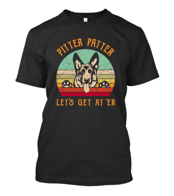 Pitter Patter Let's Get At Er Dog Retro German Shepherd Vintage Circle T-Shirt