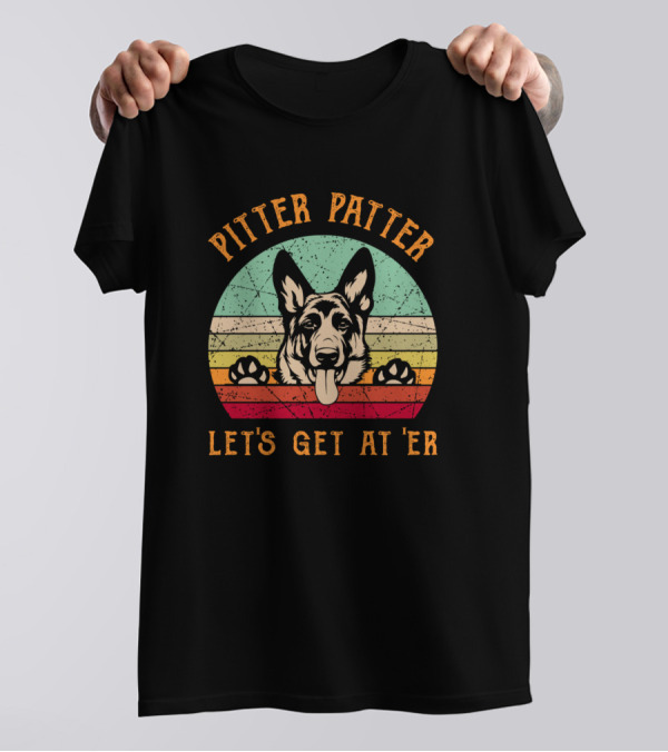 Pitter Patter Let's Get At Er Dog Retro German Shepherd Vintage Circle T-Shirt