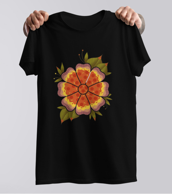 Pizza Flower With Pepperoni Petals And Leaves T-Shirt