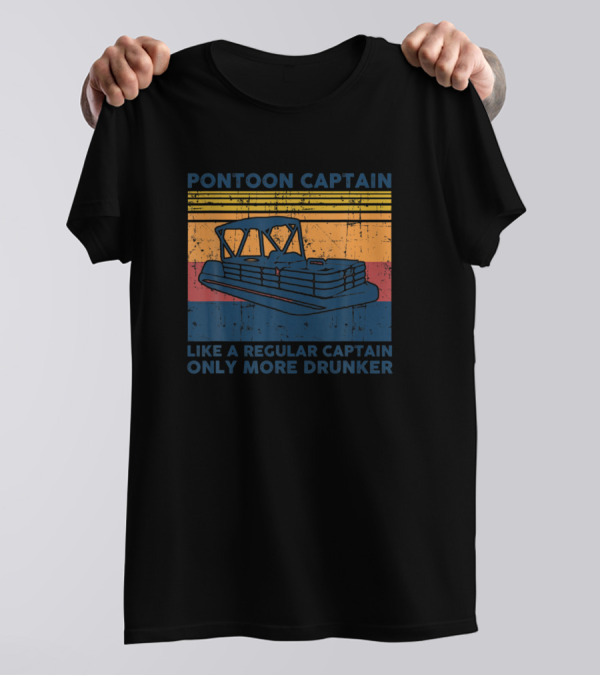 Pontoon Captain Like A Regular Captain Only More Drunker Boat Retro Stripes T-Shirt