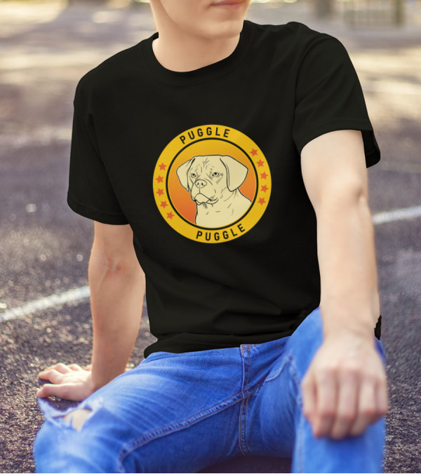 Puggle Puggle Dog Yellow Circle Orange Background T-Shirt