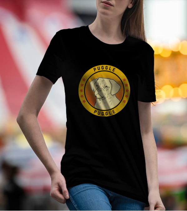 Puggle Puggle Dog Yellow Circle Orange Background T-Shirt