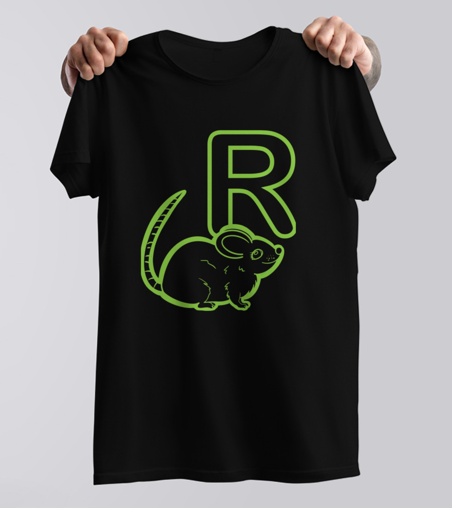 R For Rat Neon Lettering With Mouse Outline T-Shirt
