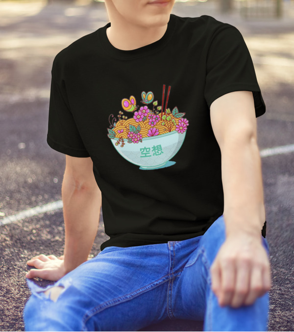 Fantasy Ramen Bowl With Flowers And Butterflies 空想 T-Shirt