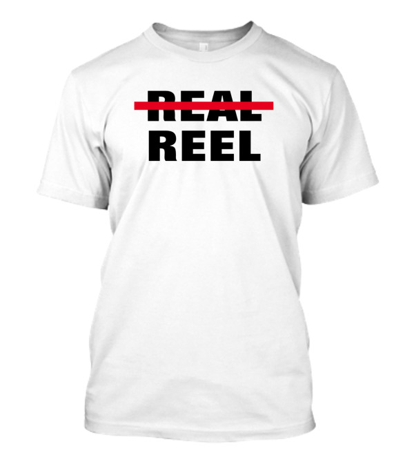 Real Reel Fishing Bold Minimalist Style Text Red Line Contrast T-Shirt