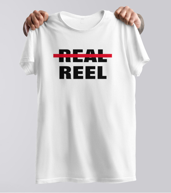 Real Reel Fishing Bold Minimalist Style Text Red Line Contrast T-Shirt