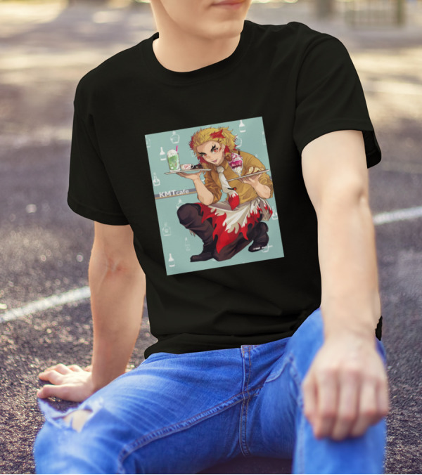 KMT Cafe Rengoku Kyoujurou Anime Character In Apron With Desserts T-Shirt