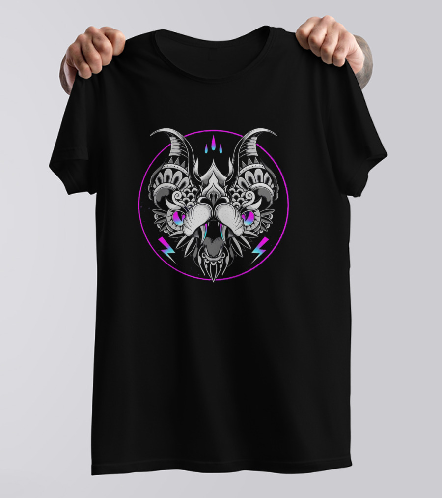 Retrowave Bat Neon Lightning Tribal Mask T-Shirt