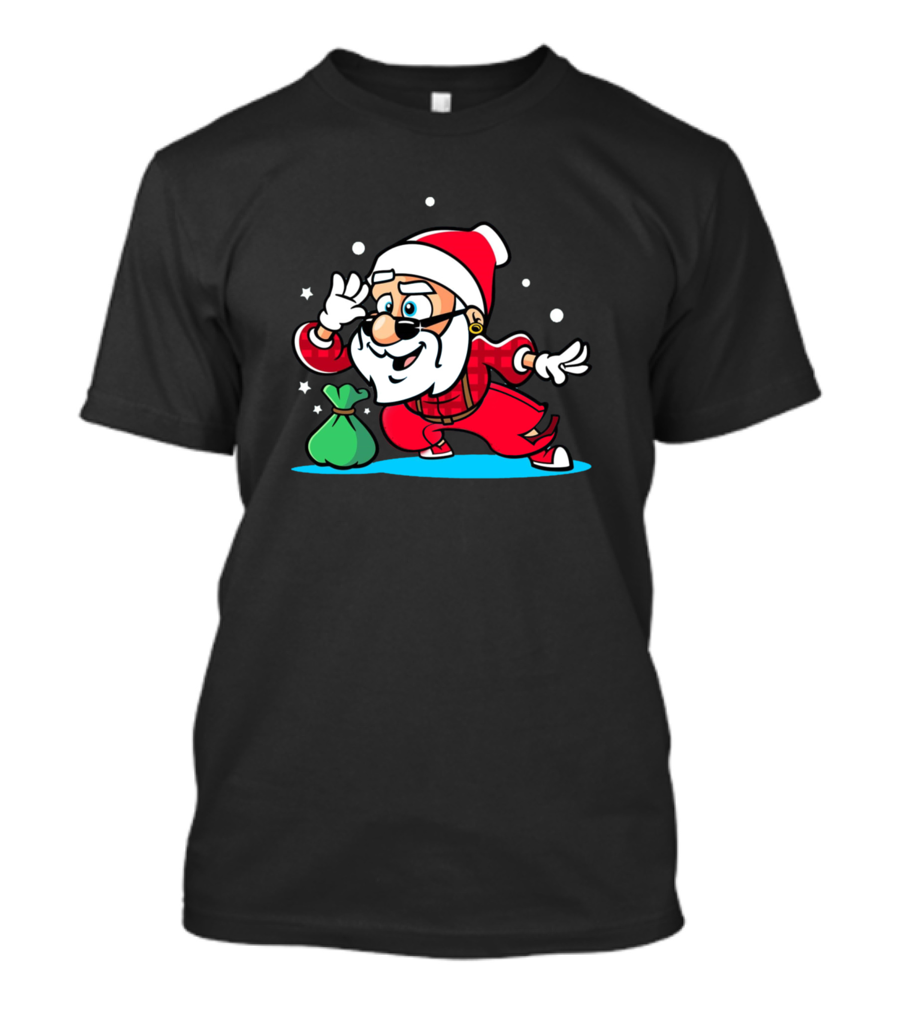 Santa Cool Hip Santa With Sunglasses And Green Bag T-Shirt