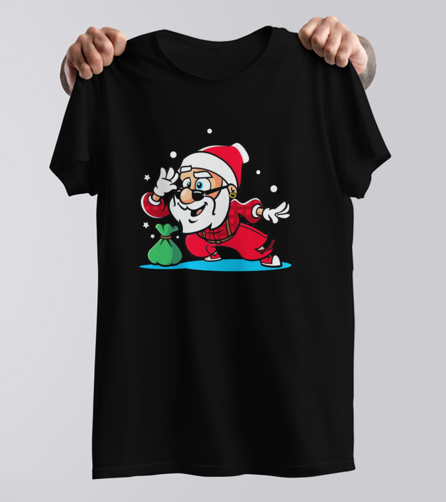 Santa Cool Hip Santa With Sunglasses And Green Bag T-Shirt