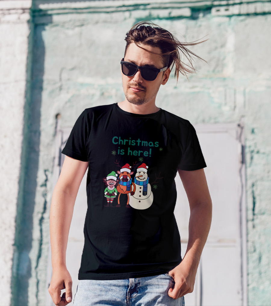 Christmas Is Here Santa Merry Reindeer Snowman Elf T-Shirt