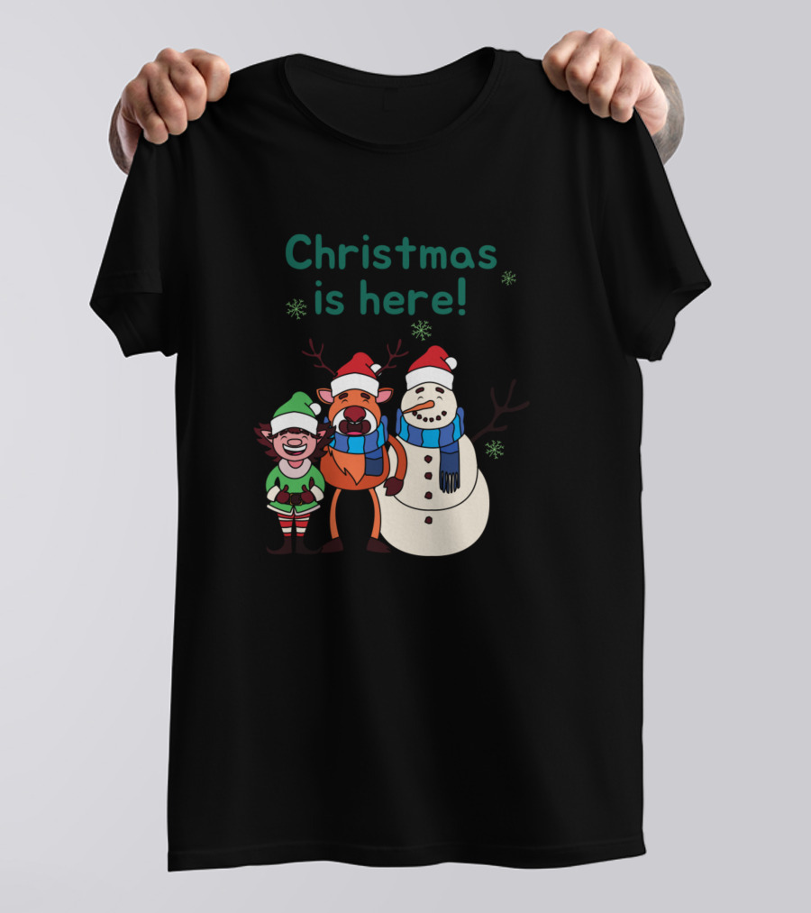 Christmas Is Here Santa Merry Reindeer Snowman Elf T-Shirt
