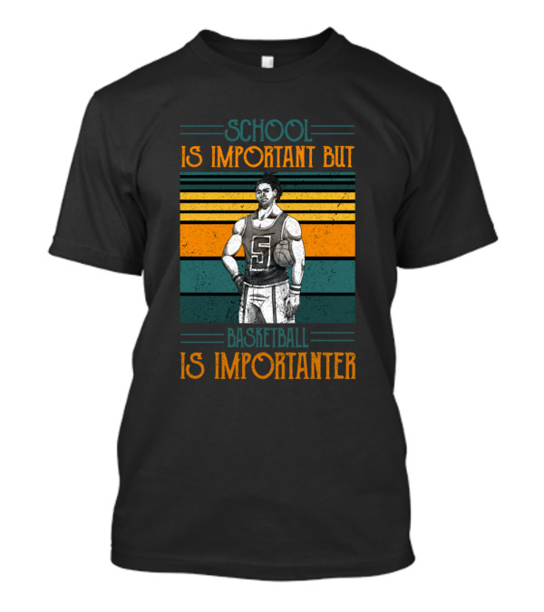 School Is Important But Basketball Is Importanter Basketball Player Retro Stripes T-Shirt