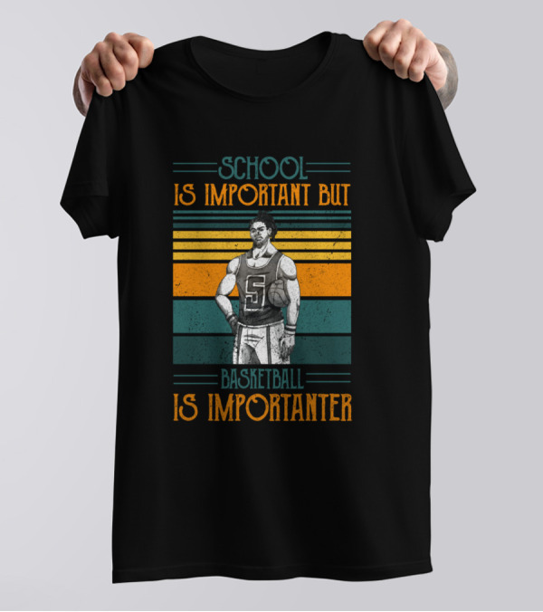 School Is Important But Basketball Is Importanter Basketball Player Retro Stripes T-Shirt