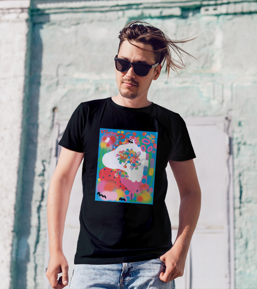 Serenity Colorful Abstract Flowers Blue Sky T-Shirt