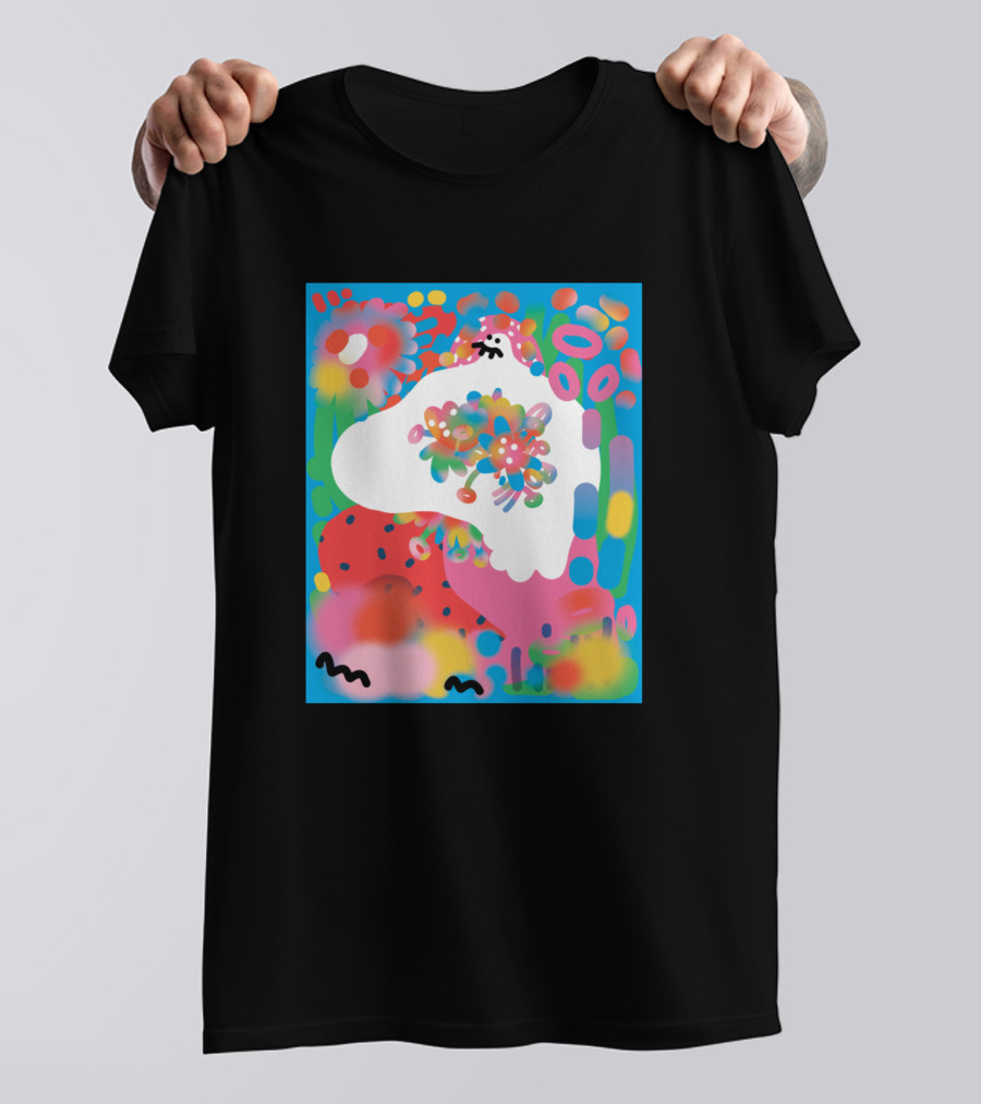 Serenity Colorful Abstract Flowers Blue Sky T-Shirt
