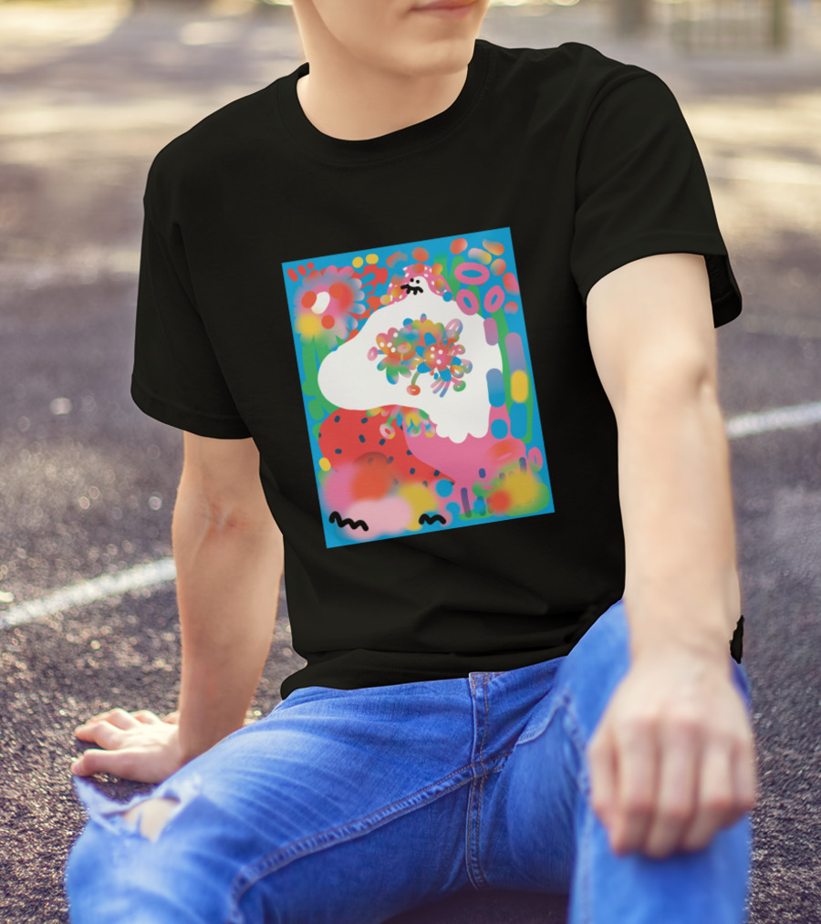 Serenity Colorful Abstract Flowers Blue Sky T-Shirt