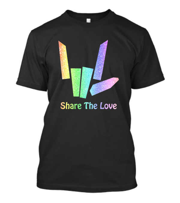 Share The Love Rainbow Gradient Glitter Hand Gesture T-Shirt