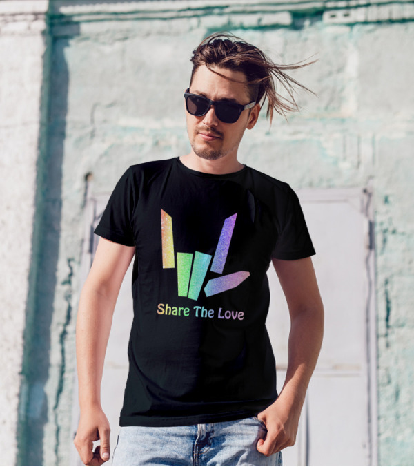 Share The Love Rainbow Gradient Glitter Hand Gesture T-Shirt