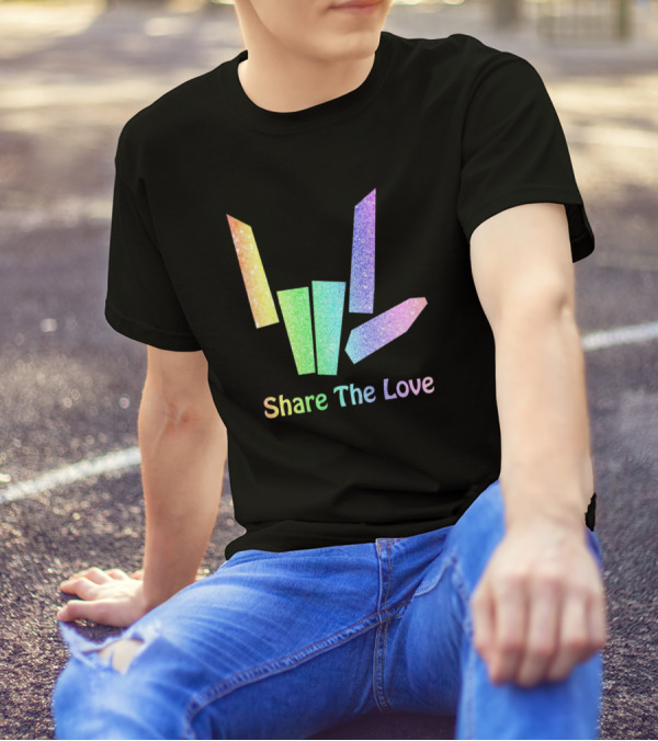Share The Love Rainbow Gradient Glitter Hand Gesture T-Shirt