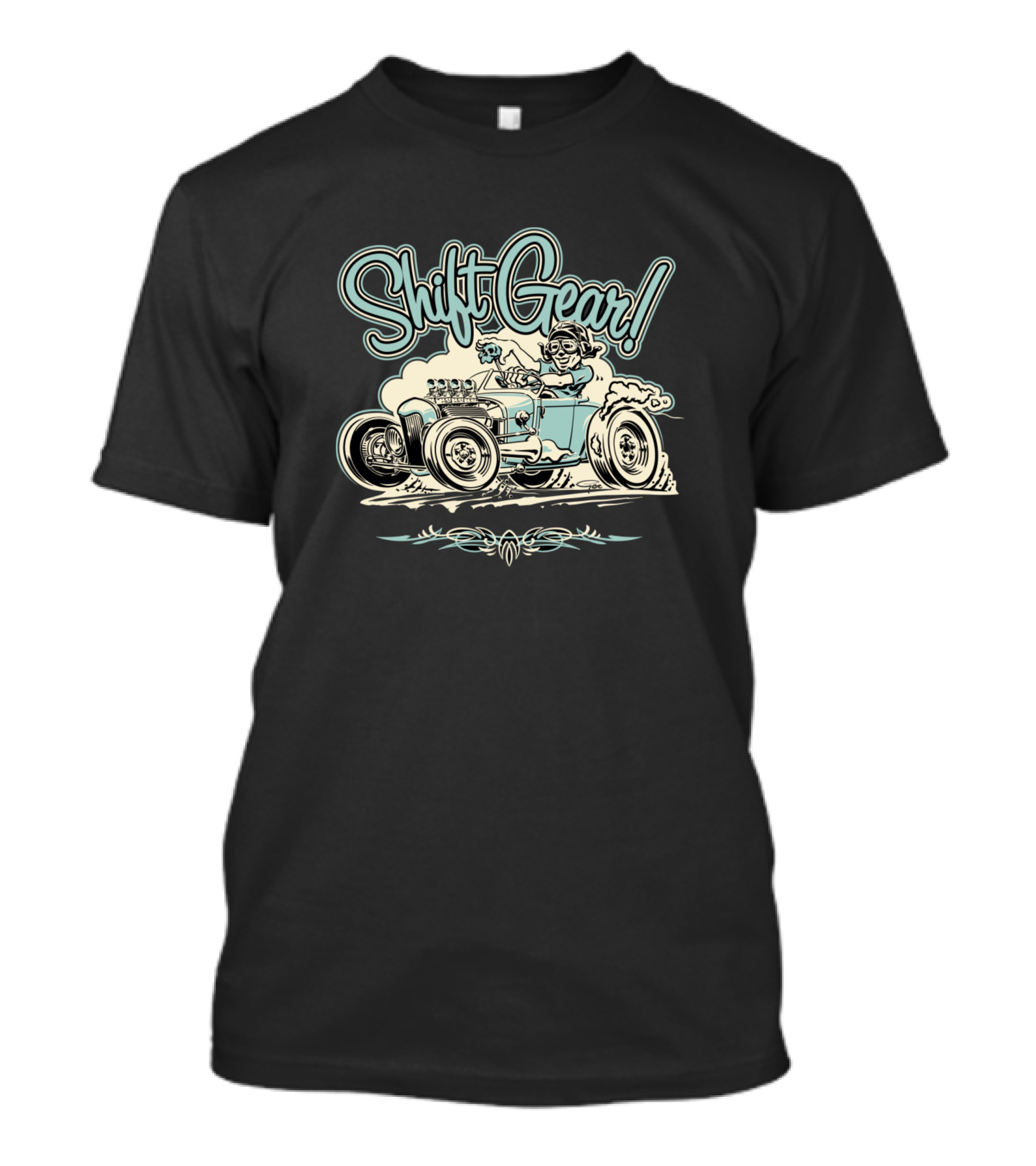 Shift Gear Hot Rod Cartoon Driver In Vintage Racing Car T-Shirt