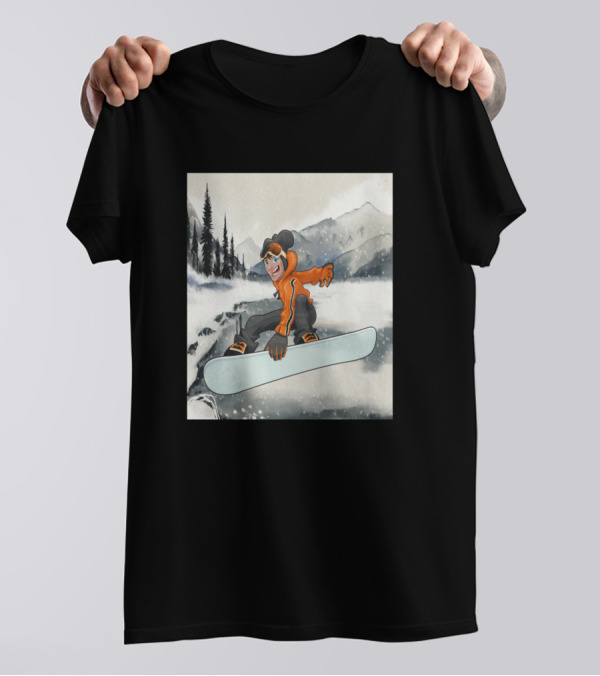 Snowboard Cartoon Style Watercolor Winter Landscape Adventure T-Shirt