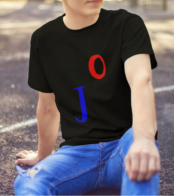 SO JU Red Black Blue Lettering T-Shirt
