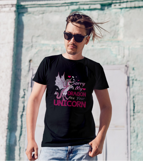 Sorry My Dragon Ate Your Unicorn With Hearts T-Shirt