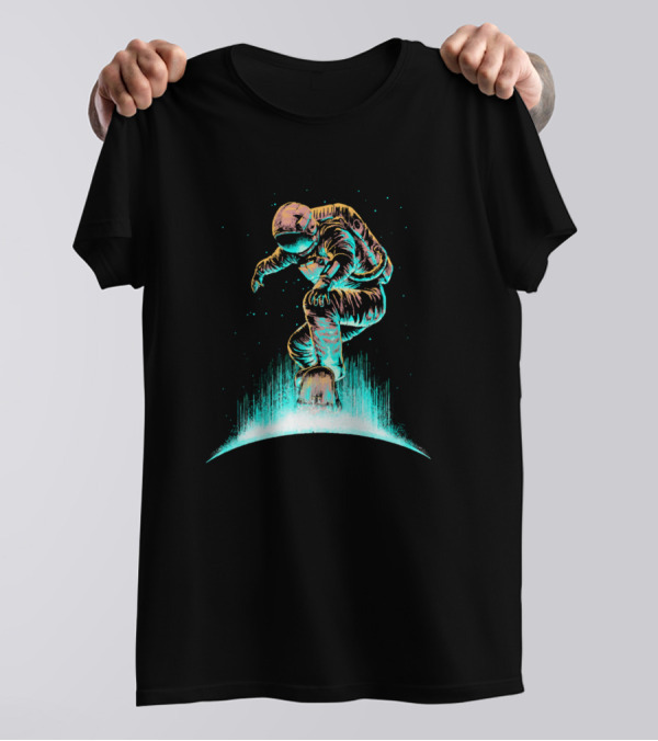 Space Grind Astronaut Skateboarding Cosmic Wave T-Shirt