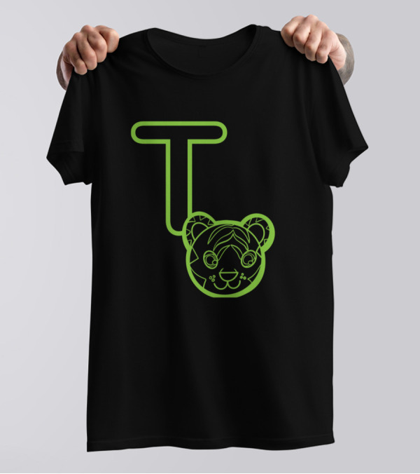 T Is For Tiger Neon Outline Design Tiger Face T-Shirt