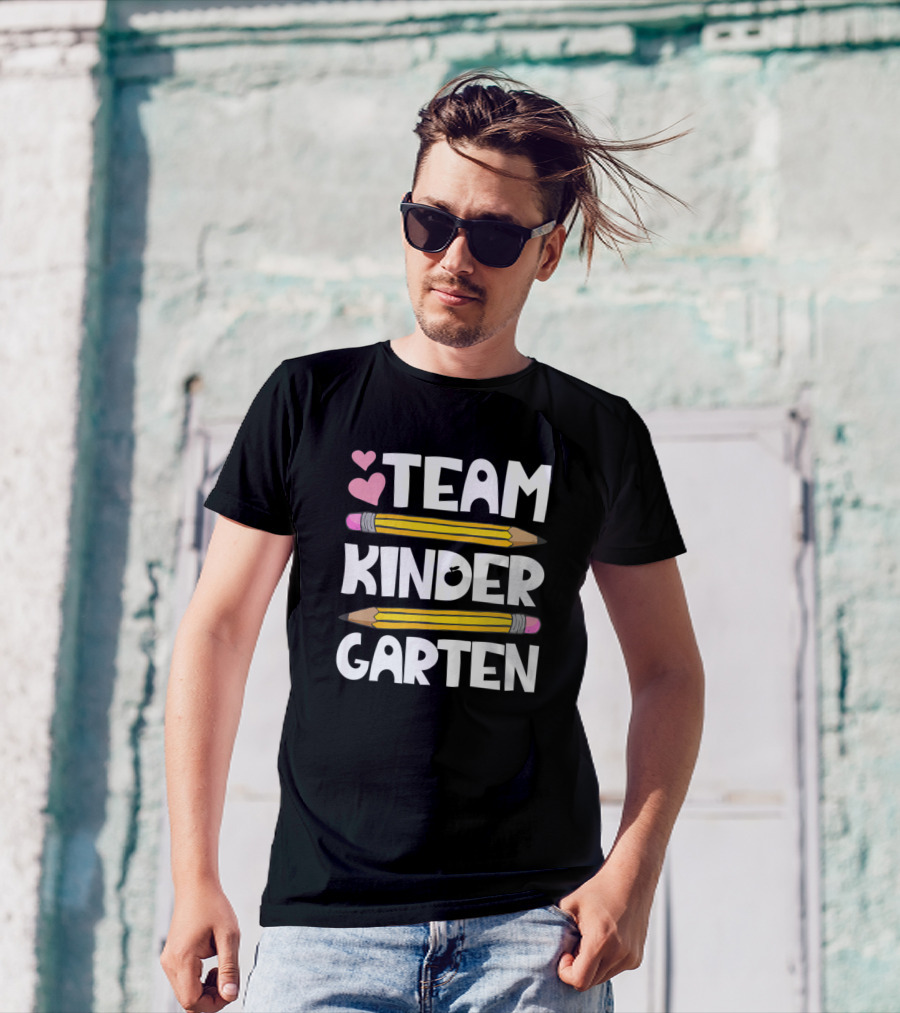 Team Kindergarten Teacher Student Funny Back To School Pencils Hearts T-Shirt