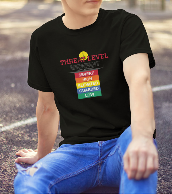 Threat Level Midnight Contact Michael Scarn Severe High Elevated Guarded Low Clock T-Shirt