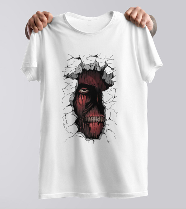 Colossal Titan Face Cracking Through Wall T-Shirt