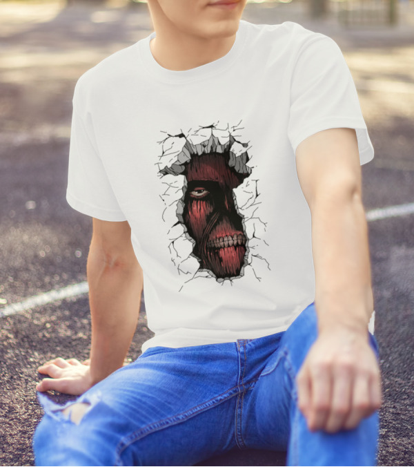 Colossal Titan Face Cracking Through Wall T-Shirt