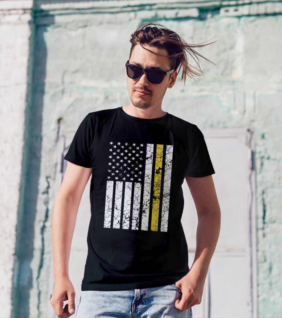Tow Truck Driver Thin Yellow Line American Flag T-Shirt