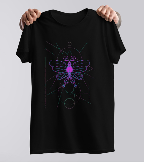 Transcend Geometric Butterfly Neon Glitch T-Shirt
