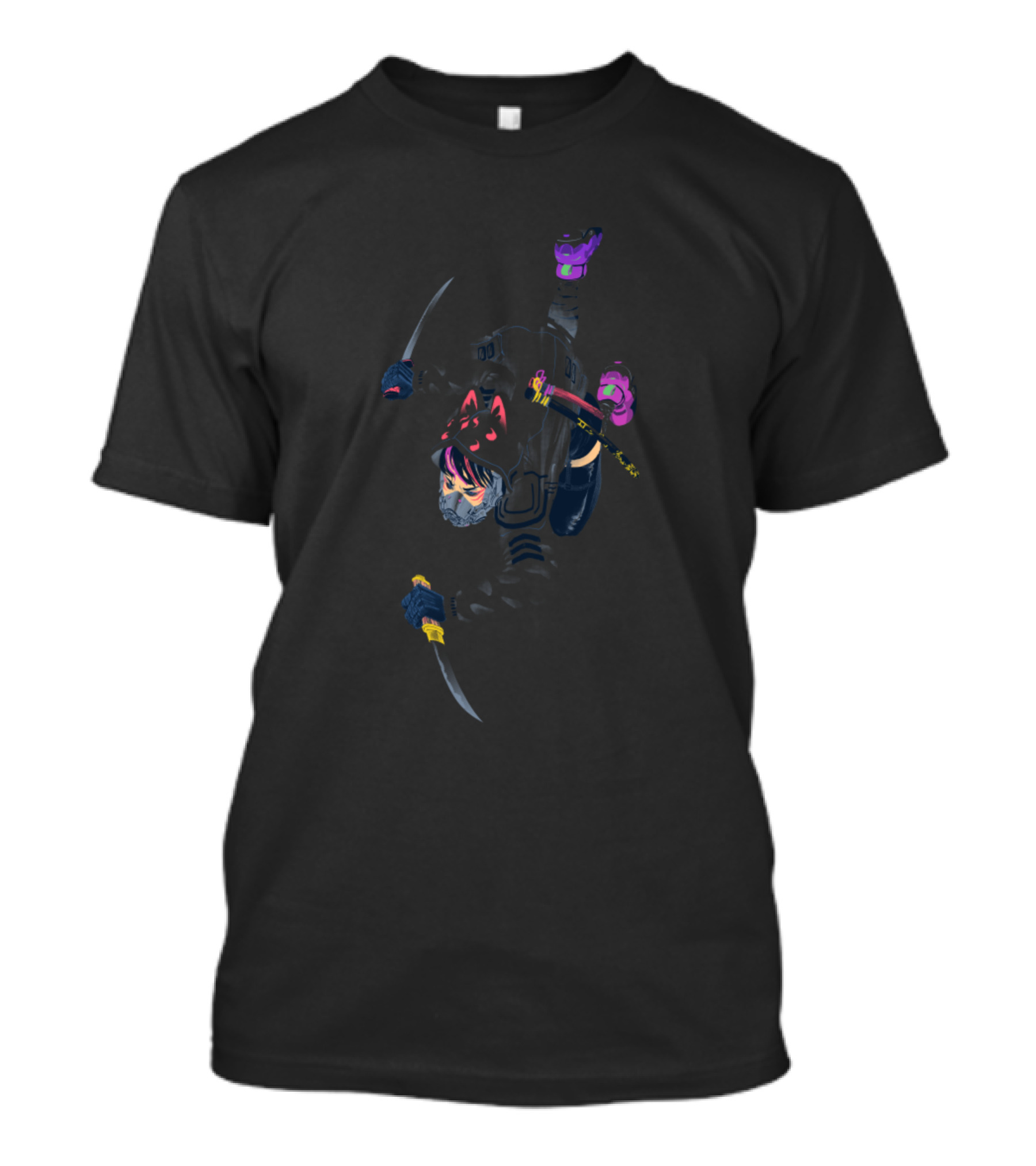Urban Ninja White Stealth Cat Mask Warrior Dual Sword T-Shirt