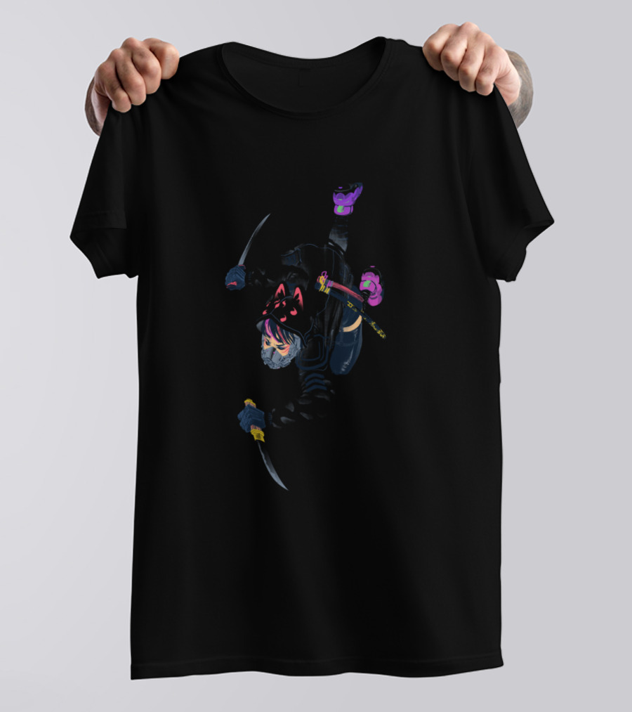 Urban Ninja White Stealth Cat Mask Warrior Dual Sword T-Shirt